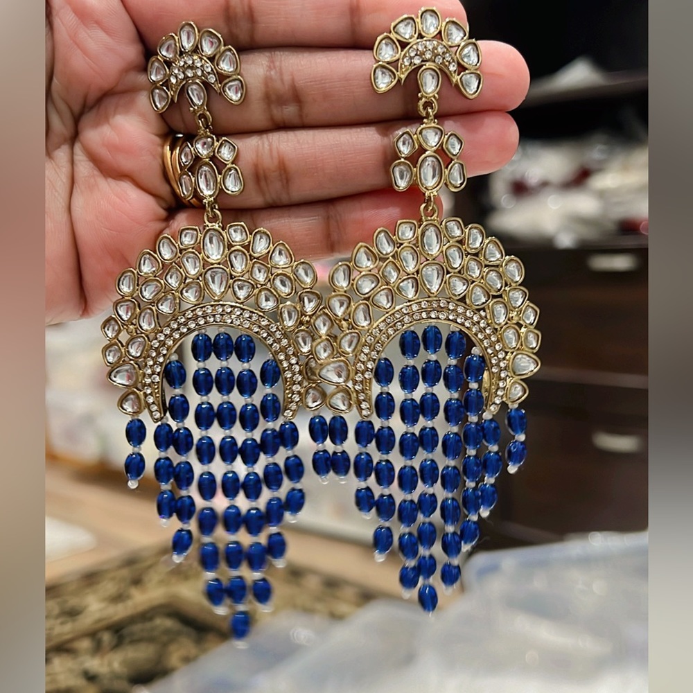 Kundan blue earrings